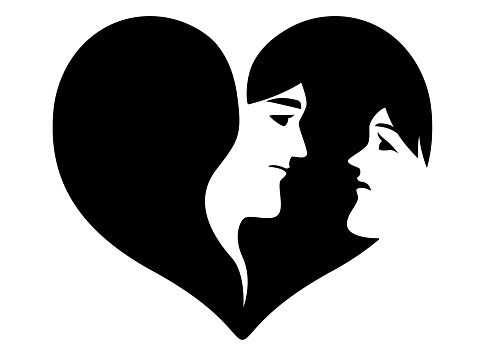 vector illustration of couple with broken heart symbol