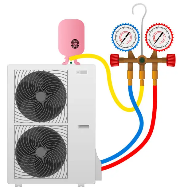 Vector illustration of refueling the air conditioner with freon