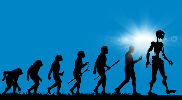 evoluzione dell'uomo, robot, intelligenza artificiale, a.i. - progresso foto e immagini stock