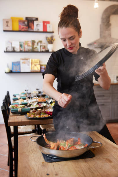 Woman prepares food
