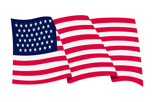Waving flag. American flag on white background. National flag waving symbol. Banner design element.