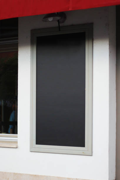 istock Restaurant blackboard advertising sign chalkboard at sidewalk mockup template. 1677965757