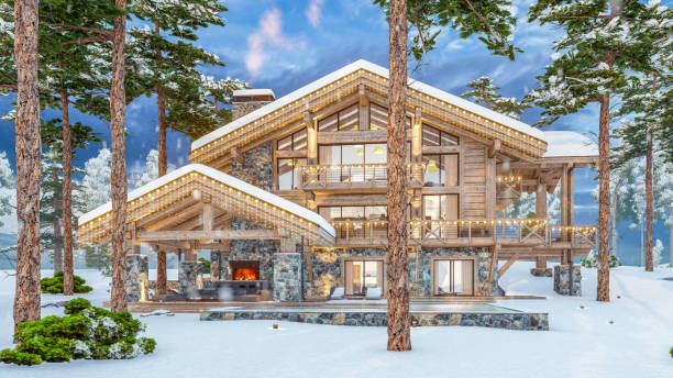 istock 4K rendering of modern cozy chalet with pool 1677970630