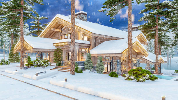 istock 4K rendering of modern cozy chalet with pool 1677970632