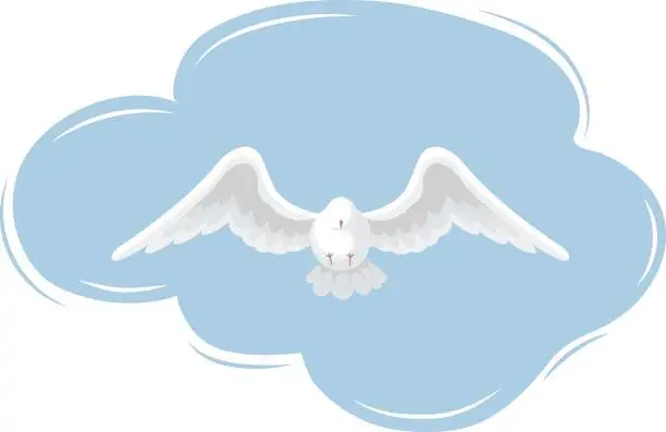 Vector illustration of A flying dove on a background of a cloud. A symbol of peace, the holy spirit. Vector graphics