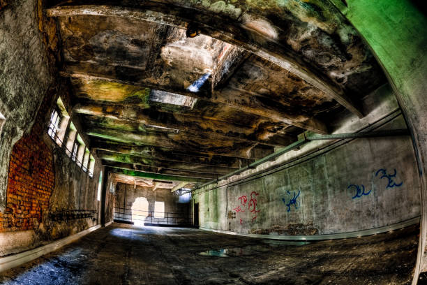 istock Abandoned Empty Room Rotten Architecture Ruined Fisheye 167803113