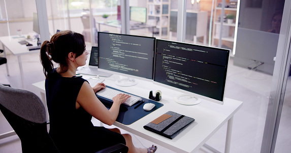 Software Programmer Or Coder Woman Stock Photo - Download Image Now ...