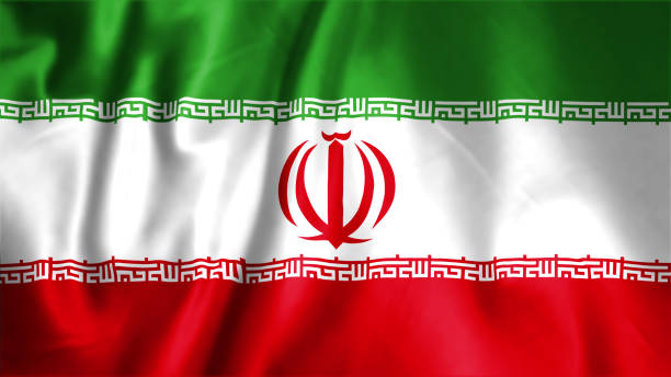 bandera de irán, bandera realista de tela, bandera del día independiente de irán - iranian flag fotografías e imágenes de stock