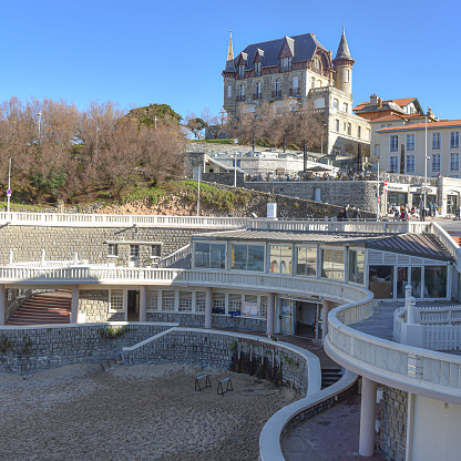 Biarritz, France - 15 Jan, 2022: Winter view of the Port-Vieux beach, Biarritz, Pyrenees-Atlantiques,