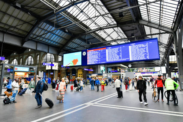 Zurich HB train station, A hub for rail transport that connects to other railway lines throughout the country and neighboring countries in Europe. Zurich - May 14,2023 : Zurich HB train station, A hub for rail transport that connects to other railway lines throughout the country and neighboring countries in Europe. zurich train station stock pictures, royalty-free photos & images