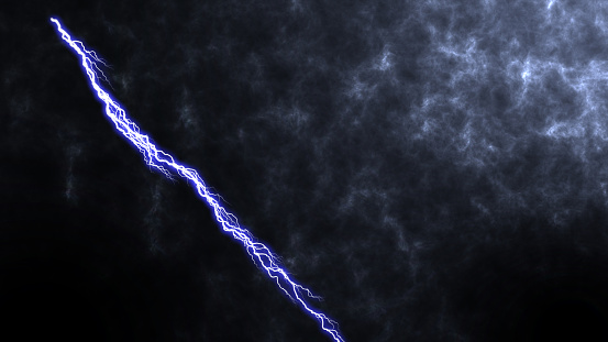 Blue fantasy lightning on dark background. Thunderstorm and effect lightning, lightning strike