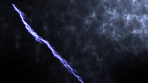 niebieska błyskawica fantasy na ciemnym tle. burza i efekt piorunów, uderzenie pioruna - lightning strike zdjęcia i obrazy z banku zdjęć