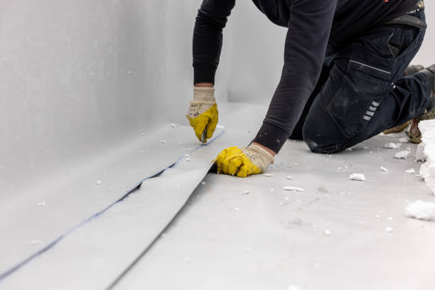istock Waterproofing and insulation at construction site, waterproofing membrane preventing water penetration. Exterior vapor barrier for roof. 1678103613