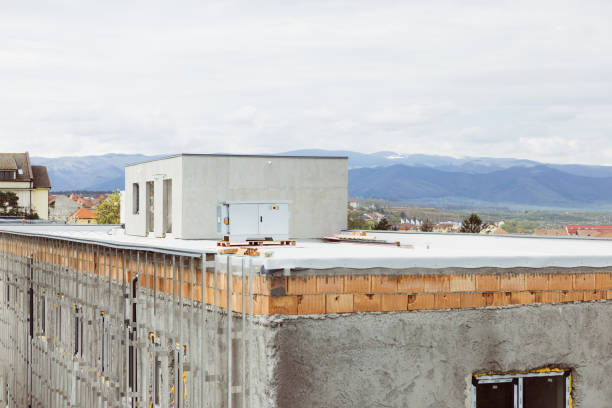 istock Waterproofing and insulation at construction site, waterproofing membrane preventing water penetration. Exterior vapor barrier for roof. 1678104177