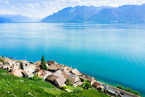 Tpo view of Switzerland village along Geneva lake