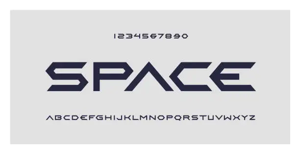 Vector illustration of Space typography. Futuristic style. Modern bold font for science, technology, movies, digital, sports, branding, and music design. Abstract sci-fi vector alphabet. Hexagon capital letters and numbers. Creative geometric illustration