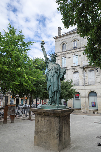 Bordeaux, France - 26 July, 2022: Statue of Liberty replica in Place Picard, Bordeaux
