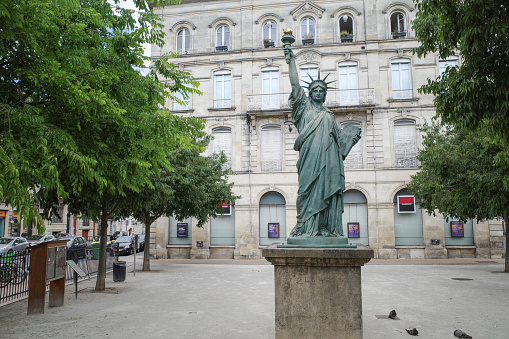 Bordeaux, France - 26 July, 2022: Statue of Liberty replica in Place Picard, Bordeaux