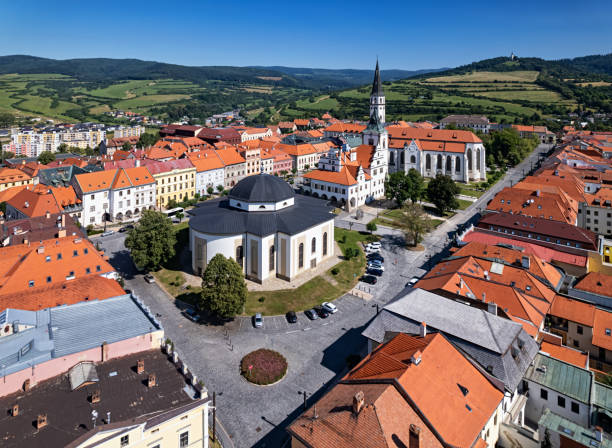 Vue aérienne de la vieille ville de Levoca, petite ville médiévale de Slovaquie. - Photo