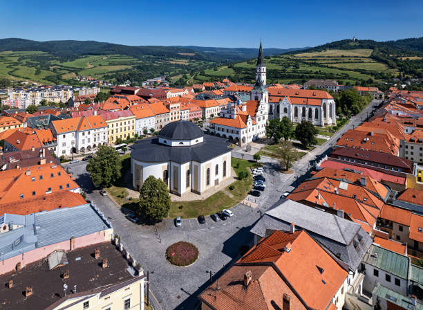 슬로바키아의 작은 중세 도시인 레보카(Levoca) 구시가지의 조감도. 스톡 사진
