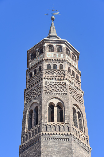 Zaragoza, Spain - 23 Oct, 2021: St. Pablo Church and it's Mudejar Steeple, San Pablo quarter, Saragossa (Zaragoza), Aragon, Spain