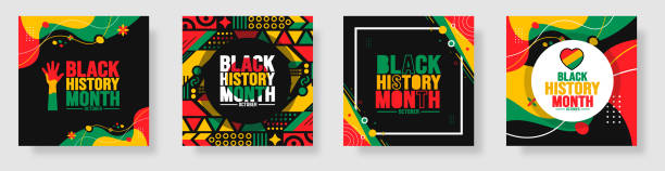 istock Black History Month Social media post banner, sticker, typography template set Celebrated in October and February United States, Canada, Africa, UK, Ireland. use to cover, banner, placard, poster. 1678200501