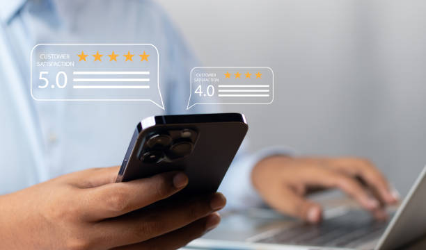 istock Customer or User give rating to service experiences review satisfaction feedback survey on online application, Customer can evaluate quality of service leading to reputation ranking of business. 1678206652