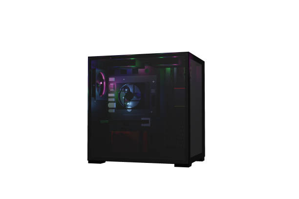 istock 3D rendering of a black PC case with colorful lights 1678207263