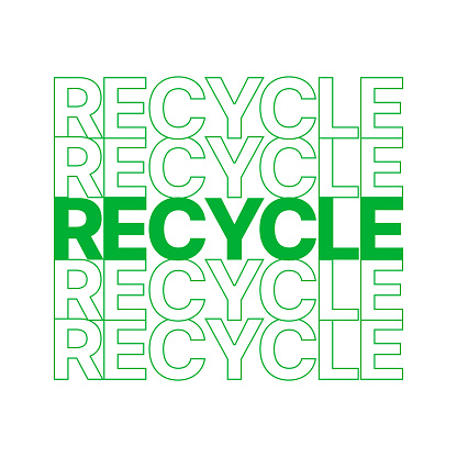 Recycle text in green repeating 5 times. Typically seen on plastic disposable bags.