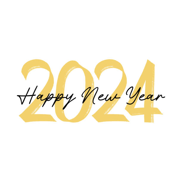 타이포그래피 로고 벡터 일러스트레이션이 있는 2024년 새해 디자인 템플릿입니다. 덮개, 웹 기치 및 인사말 카드 등을 위한 현대 배경. - happy new year 2024 stock illustrations