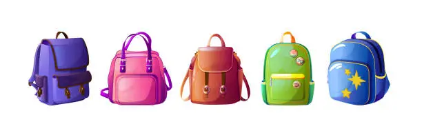 Vector illustration of Cartoon set of backpacks isolated on white