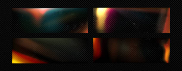 Retro flare photo overlay with hologram and dust Retro flare photo overlay with hologram and dust texture. Old film filter with dust effect set for rustic photography with noise. Abstract blurry gradient with scratch for picture in album design. negative image technique stock illustrations
