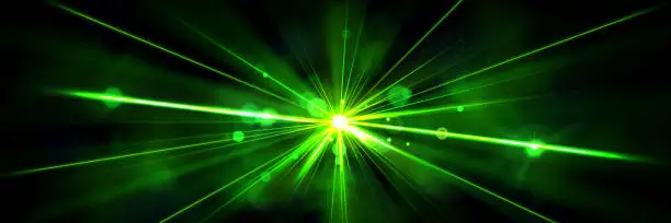 Vector illustration of Green neon laser light beam disco show effect