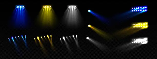Vector illustration of Yellow stadium concert show light isolated set