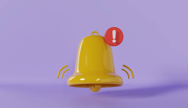 istock Exclamation notification bell reminder alert Sign on Purple Background 1678265307