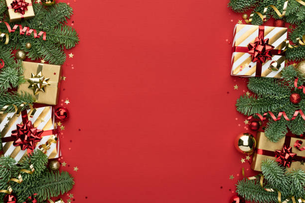 istock Christmas Decoration Border on a Red Background 1678284020