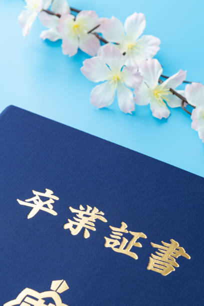 istock Diploma and cherry blossoms on blue background. 1678316218