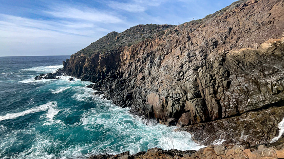 Cliff of the tourist place La Bufadora in the Mexican city of Ensenada, in the state of Baja California, Mexico, this is a very beautiful and touristy place.
