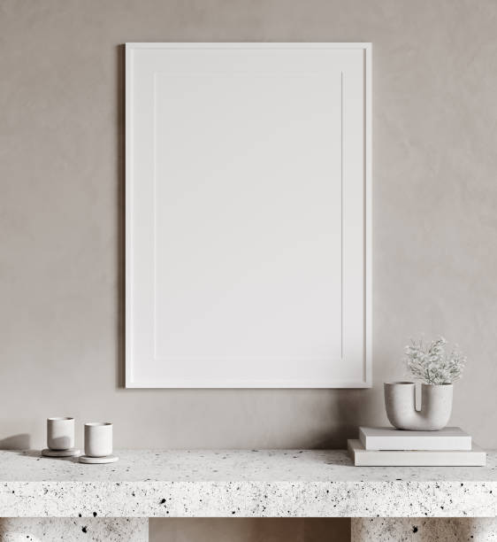 istock Mock up frame in white home interior background, bright room with minimal decor, 3d render 1678343935