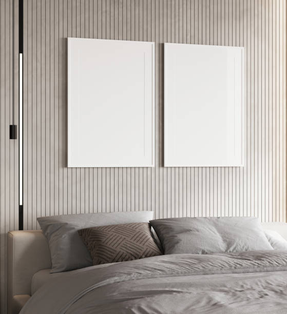 istock Two blank poster frames in modern bedroom interior for mock up, 3d illustration 1678344134