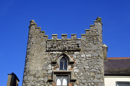 Ardee, County Louth, Ireland: Hatch's Castle, Castle Street -  late 14th Century urban fortified house - constructed of hammer-dressed masonry in irregular courses - crowned with a wall-walk and battlements - given to the Hatch family by Oliver Cromwell