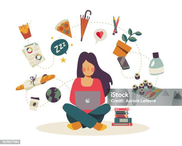 Anxiety Loading Working Woman With Mental Load Stock Illustration - Download Image Now ...