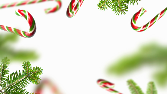 Candy Canes and Bright Christmas Lights on an Old Wood Background