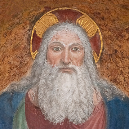 Painting of the face of God in the church of San Maurizio al Monastero Maggiore, Milan church of early Christian origin, Italy, Europe.