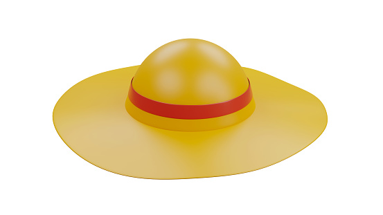 3D rendering of boater, floppy hat with red strip, Sun hat for camping