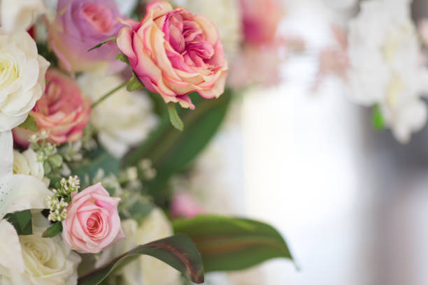 Selective focus fabric flowers, valentine concept. rose fabric flower.
