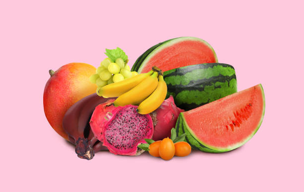 istock Many different fresh fruits on pink background 1678483719