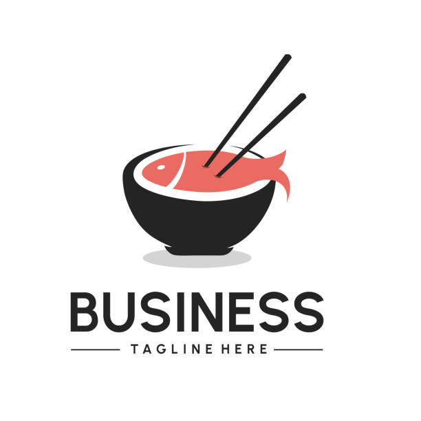 illustration modernes fischmeeresfrüchte-schild auf oberem schüsseldesign für café und restaurant - sashimi sushi salad sea stock-grafiken, -clipart, -cartoons und -symbole