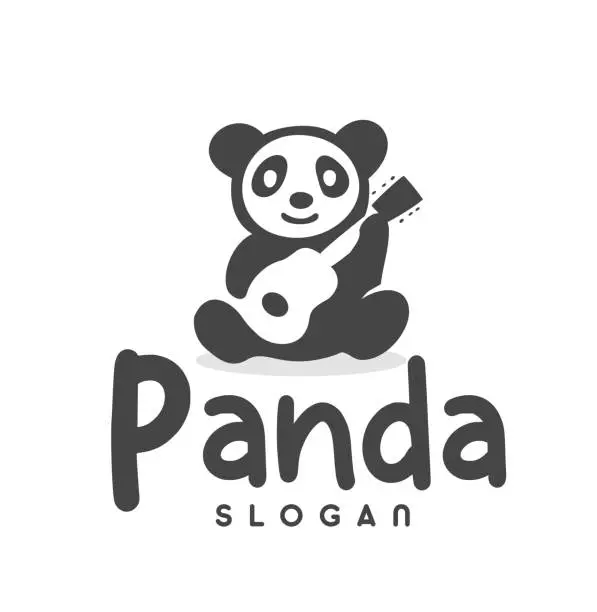 Vector illustration of Panda Happy Cute With Guitar Music Vector icon Design