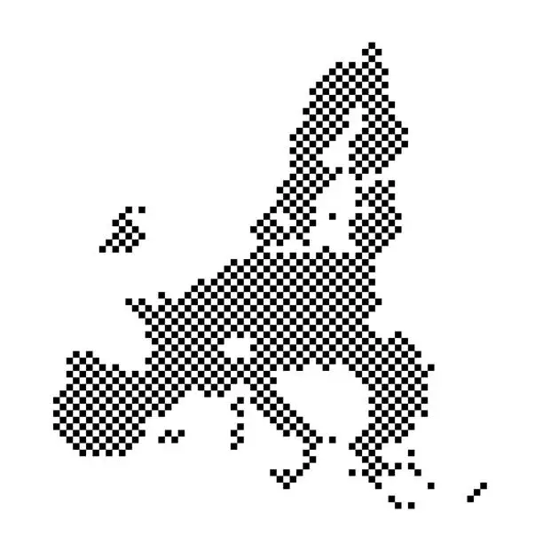 Vector illustration of European Union countries map country from checkered black and white square grid pattern